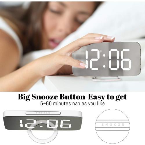 Digital Alarm Clock, Mirror LED Desk Clock with Large Display, White