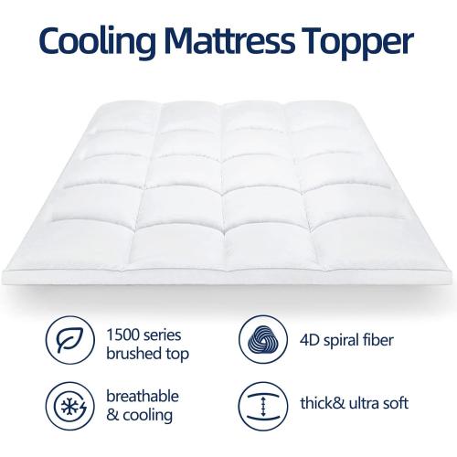 Mattress Topper Queen for Back Pain, Extra Thick Mattress Pad Cover, Plush Pillow Top, Deep Elastic Pocket, White