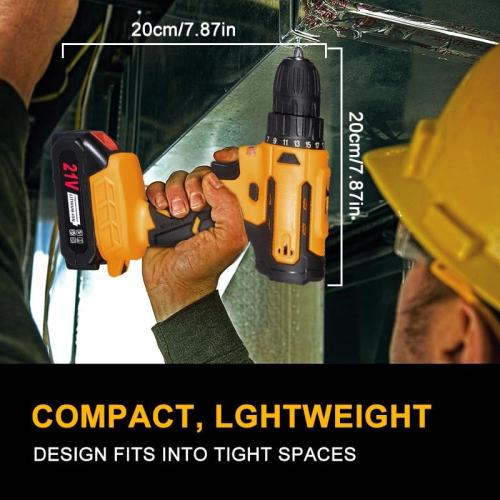 Black and Grey 21V Cordless Drill with 25 1 Torque, 30N.m, 3/8'' Keyless Chuck, LED Light, Battery and Charger(Gray)