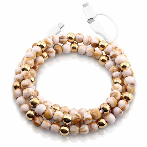 Stylish Beaded Phone Charger Cable Colors USB Charging Cord for Smartphones (2-1 to USB C, Marble & Gold)