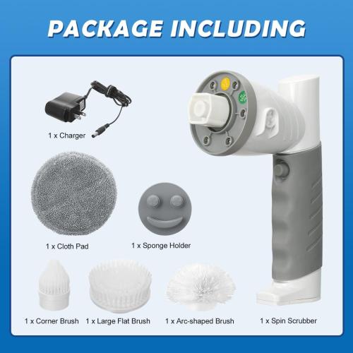 LANMU Electric Spin Scrubber Wand Compatible with Scrub Daddy/Mommy with Soft Silicone Sponge Hub, Power Cleaning Brush,5 Replaceable Heads, Ergonomic Handle for Oven, Stove, Sink, Shower, Tub, Tile