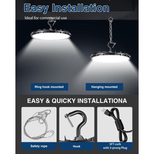 150W UFO LED High Bay Light - UL Listed, 5000K Daylight, 16,500LM, IP65 Waterproof for Warehouse/Factory/Workshop - High Bay LED Shop Lights Plug-and-Play with 7-Year Warranty (10-Pack 120V)