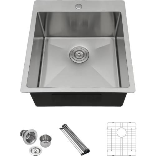 Lordear 18x20x10 inch Drop in Kitchen Sink Topmount Bar Sink 16 Gauge Single Bowl Stainless Steel Bar Outdoor Sinks