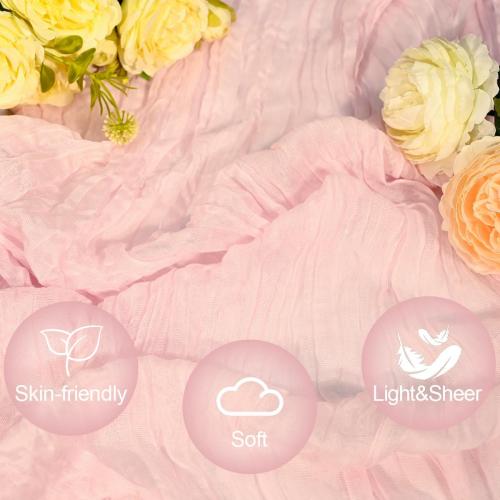 7 Pack Light Pink Cheesecloth Table Runners 35x120 Inch, Wide Pleated Boho Gauze Runner for Wedding Baby Shower Birthday Party, Semi-Sheer Rustic Table Decor