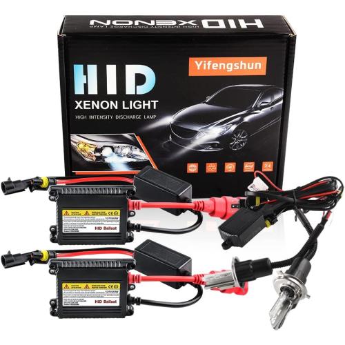 H4 HID Headlight Bulbs 6000K Xenon White with 55W DC Slim HID Ballast by Yifengshun Super Bright Xenon HID Light Bulb for Auto High / Low Beam (2 Xenon Bulbs   2 Ballasts)
