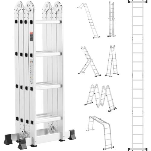 ANTI SKID PEDAL Multi-Purpose Folding Ladder, 7-in-1 Tall Extension Step Ladder, A Frame 4 Step Telescoping Ladder, 15.5ft Reach Height Heavy Duty Adjustable Ladder, 330 lbs Capacity for Home Outdoor
