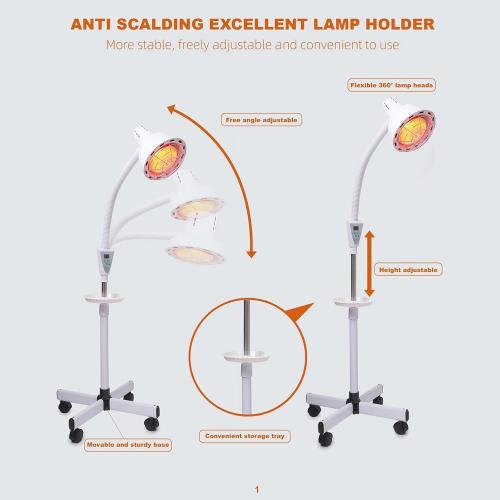 Infrared Light 275W Red Light Therapy Heat Lamp with Remote Control for Relieve Joint Pain and Muscle Aches, Adjustable Dimmable Red Light Standing Heat Lamp