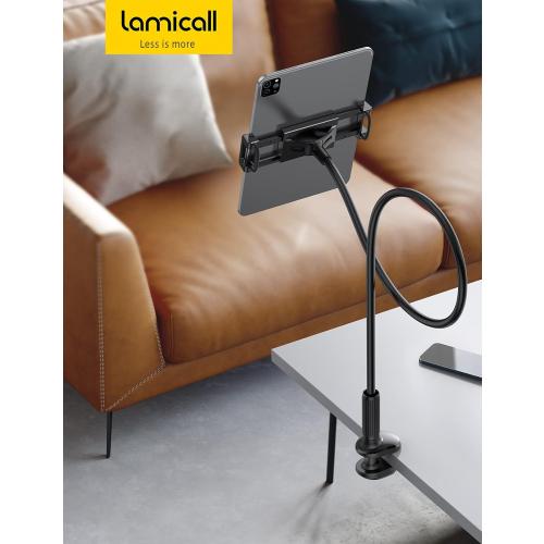 Lamicall Gooseneck Tablet Mount Holder for Bed - Flexible Tablet Arm Clamp for Bed Compatible with Pad Mini 7.9, Air 9.7, Pro 10.5, Kindle, Switch, Galaxy Tabs, More 4.7-11 Device - Black