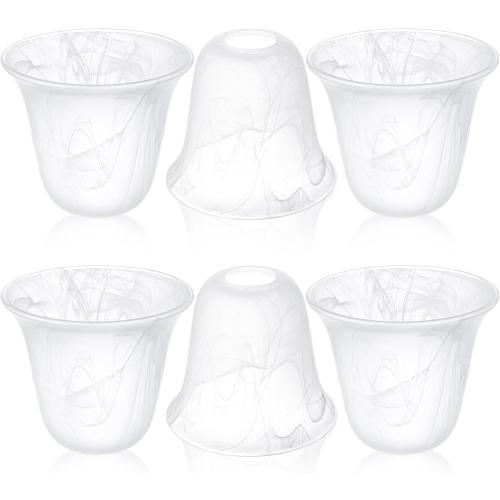 6 Pcs Bell Shaped Glass Lamp Shade E26 Replacement Globe Ceiling Fan Light Cover with 1-5/8'' Fitter Opening for Chandelier Wall Sconce Pendant Light Bathroom Vanity Fixture (White Alabaster)