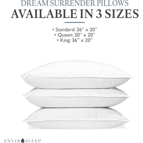 Envirosleep Dream Surrender Firm Support Pillows - Hypoallergenic Polyester Filled Cotton Shell Pillow Set, Standard Size 2 Pillow Set for Hotel or Home Use, by Manchester Mills
