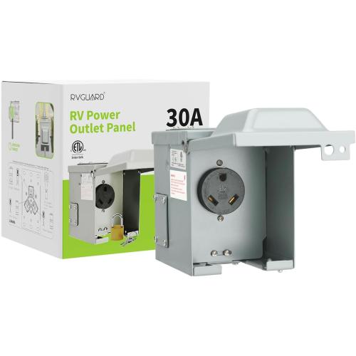 RVGUARD 30 Amp 125 Volt RV/EV Power Outlet Box, Enclosed Lockable Weatherproof Outdoor Electrical NEMA TT-30R Receptacle Panel, ETL Listed
