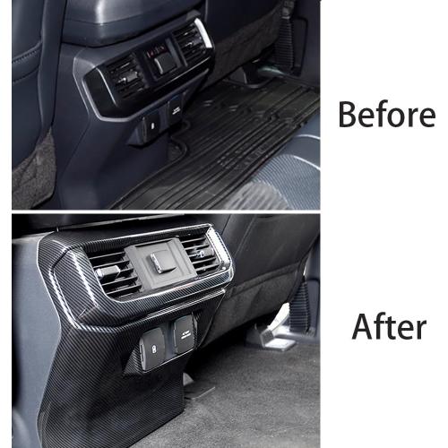 BLACK AND RED CARBON FIBER Keptrim Rear Center Console Air Conditioning Outlet Vent Panel Trim Interior Cover for Ford F150 2021 2022 2023 2024 2025, ABS Carbon Fiber, 1pc