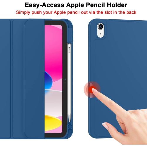 ZryXal iPad 10 Case/iPad 10th Generation Case [11-Inch 2025/10.9 Inch 2022] with Pencil Holder, Smart Cover with Soft TPU Back [Support Auto Wake/Sleep] (Navy Blue)