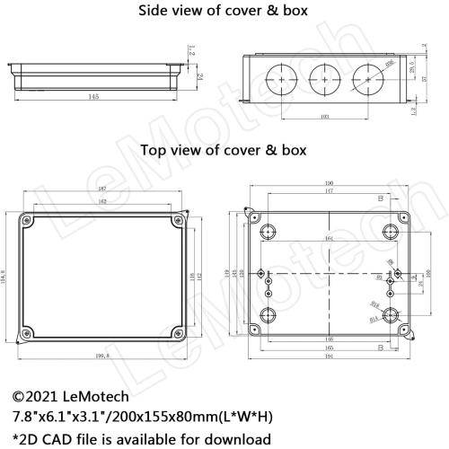 LeMotech ABS Plastic Dustproof Waterproof IP65 Junction Box Universal Electrical Project Enclosure White 7.8 x 6.1 x 3.1 inch (200 x 155 x 80 mm)