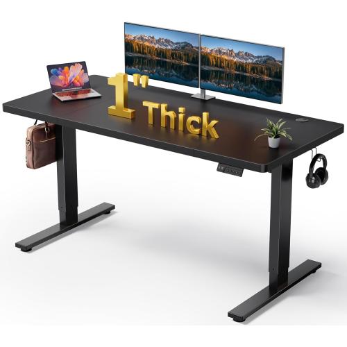 Electric Standing Desk Adjustable - 60x28 Inch Sit Stand Desk with 1 Inch Thick Tabletop, Double Beam Frame, 3 Memory Height Adjustment, Cable Management for Home Office
