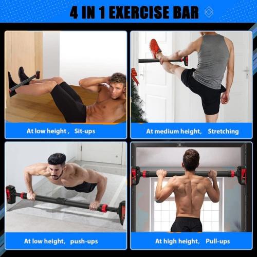 Pull Up Bar for Doorway - Adjustable No Screws Chin Up Bar for Home Gym, 440 LBS Max Load, with Level Meter & Anti-Slip Design for Strength Training,Red