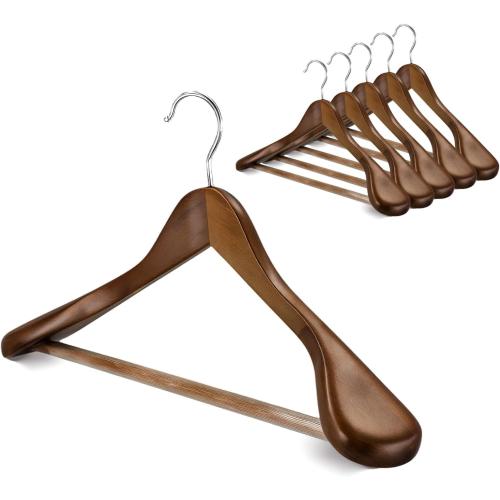 Premium Wooden Hangers 6-Pack – Wide Shoulder Non-Slip Design for Coats, Jackets & Suits | 360° Rotating Closet Organizers | Durable & Space-Saving (Vintage Wood)