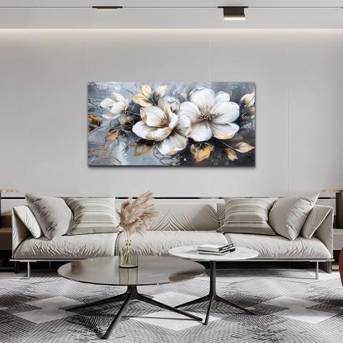 KELIYUAN Large Canvas Wall Art For Bedroom Wall Decor For Living Room Office Decorations Abstract White Flowers Paintings Pictures Artwork Modern Framed Posters Home Decor Ready To Hang 24x48