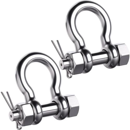 Bow Shackle 1/4 5/16 3/8 1/2 inch (4 Sizes), 316 Stainless Steel Heavy Duty Marine Grade Anchor Shackle with Cotter Pin for Boat Rigging