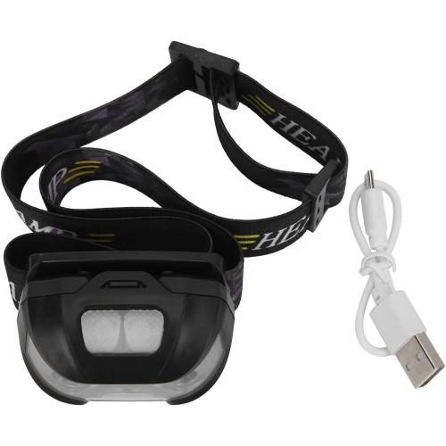 Color Black and Purple High Brightness LED Headlight, Front Light, Waterproof, USB Charging for Camping, Fishing