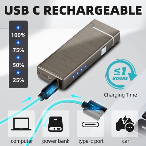 LcFun Electric Lighter USB Rechargeable Windproof Flameless Plasma Dual Arc Lighter Small Metal Pocket Lighters for Camping, Birthday Gifts for Men Husband (Nickel Brushed)