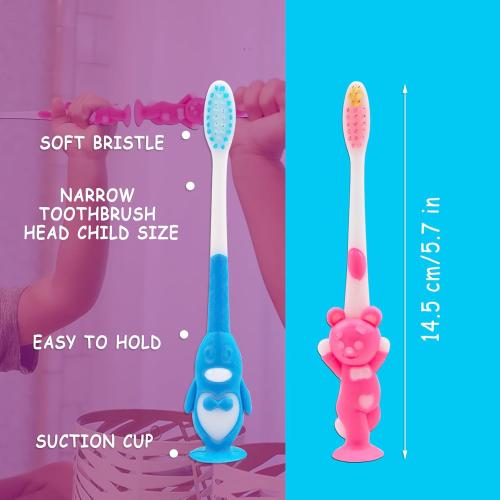 Bundle of Toddler Toothbrush Kids Manual Toothbrush 2color Bundle Toothbrushes Kids 2color Toothbrush for Age 2  Children Toothbrush Set Boys Girls Toothbrush with Suction Cup
