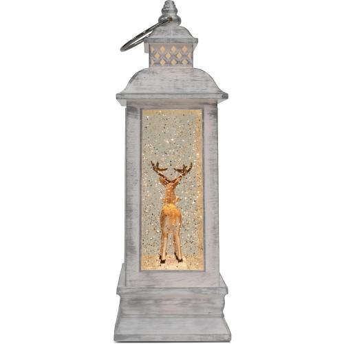 DEMDACO Distressed White Brown Deer Scene Musical LED 6 x 11 Acrylic Christmas Decorative Tabletop Snow Water Globe
