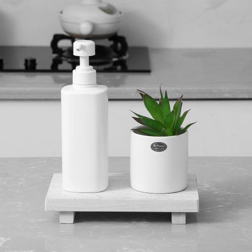 zoocatia Small Wood Tray Pedestal Stand Farmhouse Bathroom Decor Decorative Wooden Riser Kitchen Soap Dish Holder for Vanity, Counter, Sink, 9 x 5.9 - White