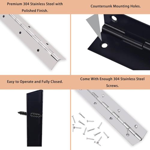 Piano Hinge 48 Inch Heavy Duty Stainless Steel Piano Hinge Continuous Hinge for Cabinet, Door, DIY Wood Boxes, 0.047 Leaf Thickness, 2 Open Width