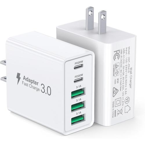 [1-Pack] USB C Wall Charger, 50W 5-Port PD Fast USB C Charging Block,2USB C 3USB A Multiport Plug,Type C Power Adapter Brick Cube for iPhone 16/15/14/13/12/Pro Max/XS,iPad,for Switch,Samsung,Ultra 2