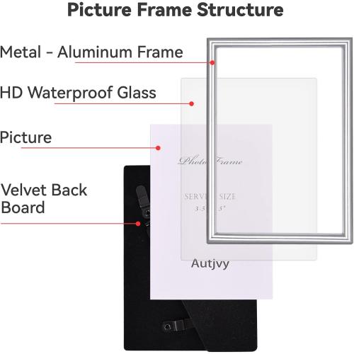 4x6 Picture Frame Set of 2, Silver Brushed Modern Simple Thin Aluminum Metal Photo Frame with HD Real Glass, Display for Tabletop and Wall Collage, 2 Pack