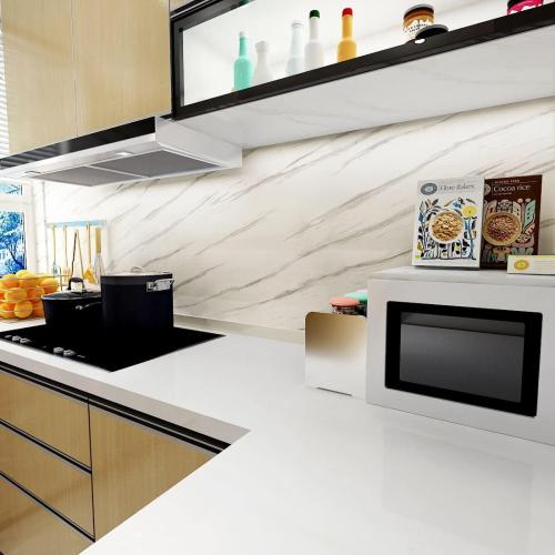 YENHOME 30X200 White Marble Contact Paper for Countertops Waterproof Self Adhesive Marble Peel and Stick Wallpaper Peel and Stick Countertops for Kitchen Bathroom Cabinet Vinyl Counter Cover Glossy