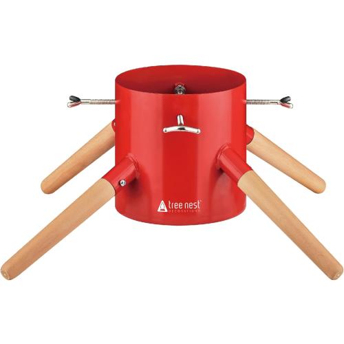 Tree Nest Christmas Tree Stand Base Xmas Modern Tree Metal Holder Stand for Real Tree Fits up to 7ft Family(Red)