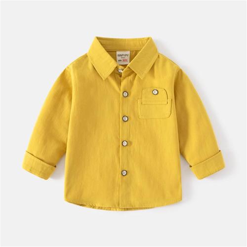 Kids Toddler (Size 100/56) Flannel Shirt Jacket Soild Long Sleeve Lapel Button Down Shacket Baby Boys Girls (Yellow, 2-3 Years)