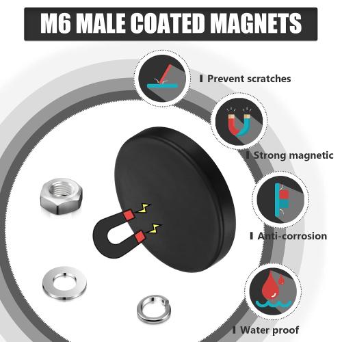 Pack of 10 Rubber Coated M6 Male Neodymium Magnet Base Anti Scratch and M6 Male Thread Rubber Coating Magnets with Bolts and Nuts Lighting Camera Tools(10 Packs)