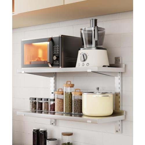 Stainless Steel Shelf, 31.5 x 12.6 Commercial Floating Wall Shelf with Brackets, 110Lbs Capacity, Adjustable Double-Layer Metal Heavy Duty Storage Rack for Restaurant, Kitchen Bar Home Hotel