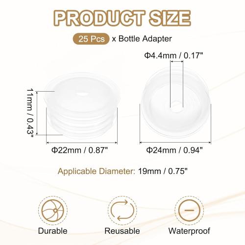 PATIKIL Bottle Adapter 0.79/20mm, 25 Pcs Press in Bottle Adapter Plugs for Oral Dispensers Liquid Oil Plastic Glass Bottles Stopper, Clear
