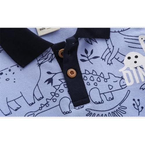 Size 100/56 Irsutey Boy Baby Toddler Short Sleeve Polo T-Shirt Striped Cartoon Print Lapel Cute Comfy Cotton Button V Neck Shirts