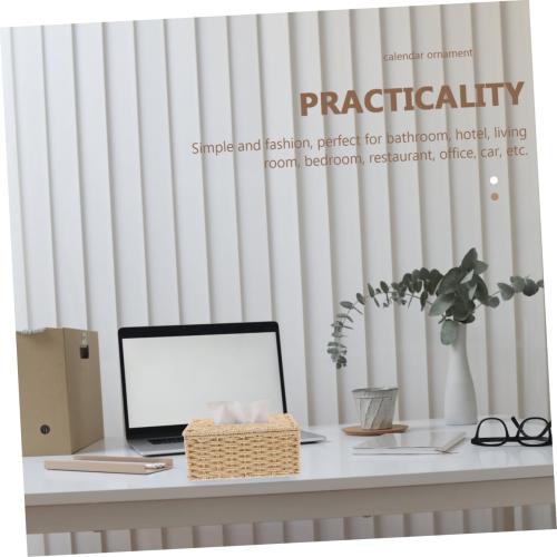 Woven Paper Rope Tissue Box Holder, Handmade Rattan Napkin Storage Basket, Beige Decorative Tissue Cover for Home Office Bathroom