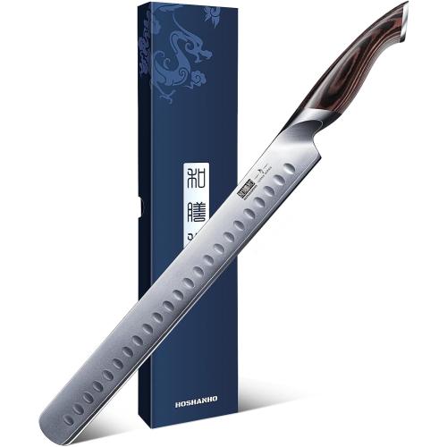 HOSHANHO Carving Knife 12 Inch, Japanese High Carbon Steel Slicing Knife with Ergonomic Pakkawood Handle, Razor Sharp Brisket Knives for Meat Cutting, BBQ, Turkey