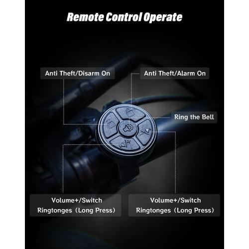 Black Wind&Moon Electric Bike Bell, 80-130DB Anti-Theft Alarm Adjustable Bike Horn, IPX6 Waterproof with USB Rechargeable Scooter Horn, Bicycle Bell, Warning Horn (Remote Control 4 Tones, 4 Tones, 1 Tone)