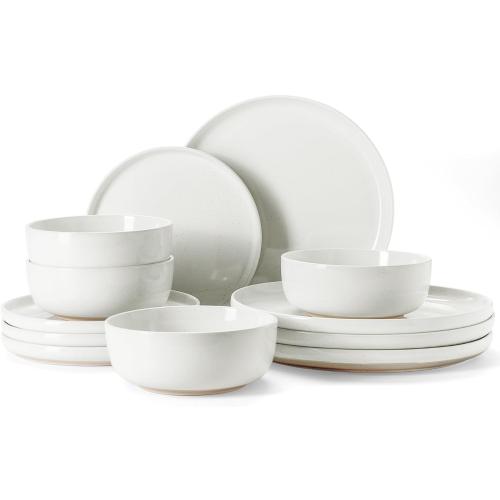 Famiware Milkyway Plates and Bowls Set, 12 Pieces Dinnerware Sets, Dishes Set for 4, White