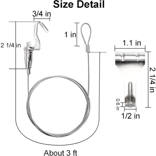 Okllen 20 Pack Picture Rail Hooks and Wire, Picture Rail Hanging System, 3ft Length Picture Hanging Wire with Loop & Adjustable Wire Hooks Kit, Silver