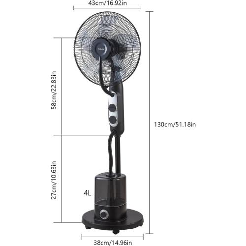 16 Misting Pedestal Fan with 4L Humidifier | 70° oscillating fan with 3 speeds, AC copper motor, anti-dry burn protection, and wheels for home, office, or bedroom use.