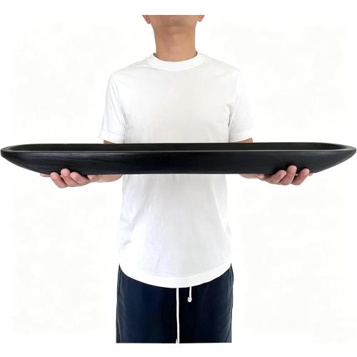 Wooden Dough Bowl Decor, Vintage Wooden Bowl Hand Carved Home Decor for Dining Table Center, Living Room, Kitchen Decor. (30inch black)
