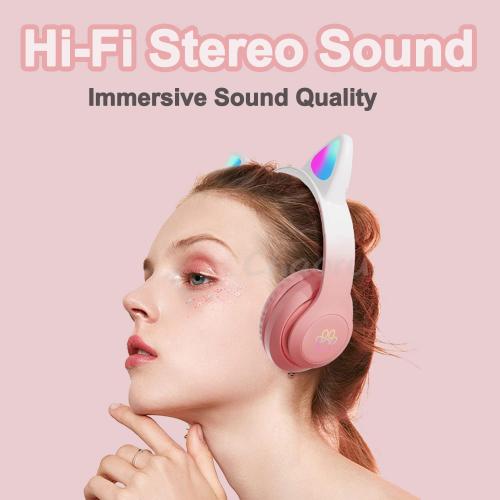 Kids Headphones for School, Kid Bluetooth Wireless Cat Ear Headphones with Microphone, Over Ear Headphones for Kids Teens Adults (Pink Pro)