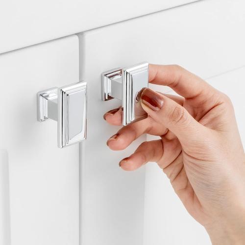 10 Pack 1-1/2 Inch Polished Chrome Cabinet Knobs Chrome Drawer Knobs Rectangular Chrome Cabinet Pulls, ZK2206 Kitchen Hardware for Cabinets Drawers Bedroom Dresser Cupboard Bathroom Vanity