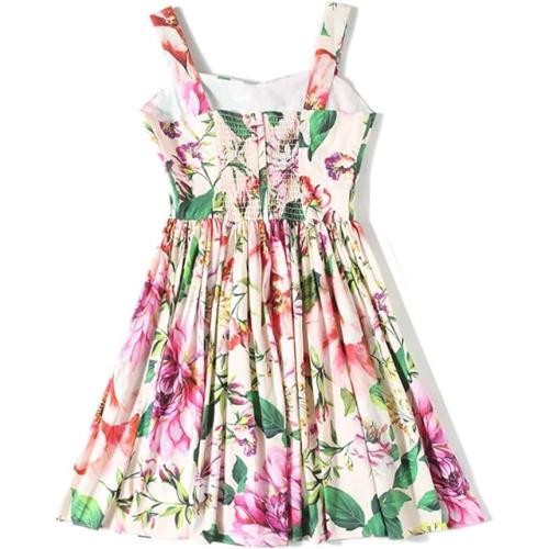 Size M Fashion Print Dress Female Holiday Dresses Flower Buttons Spaghetti Straps Sundress