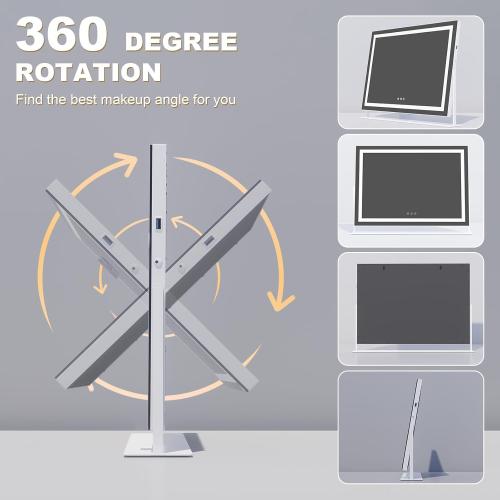 Hasipu Vanity Mirror with Lights, 28 x 20 LED Makeup Mirror, Light up Mirror with 10X Magnification and Phone Holder, USB Charging Port, Smart Touch 3 Colors Dimmable, 360° Rotation (White)