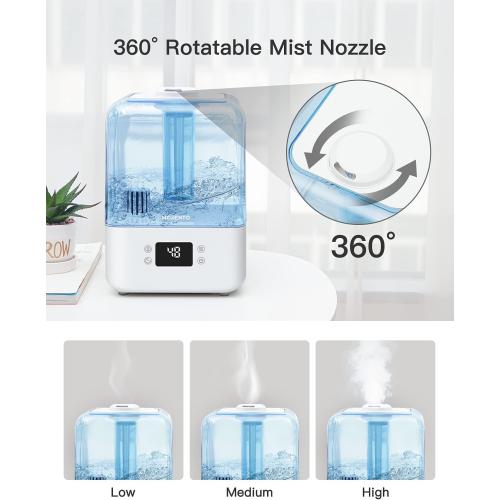 MORENTO 4.5L Top Fill Cool Mist Humidifier for Bedroom, Large Room, Home with 360 Nozzle, Auto Shut-Off, Humidity Setting, 50Hrs Runtime, Night Light, White